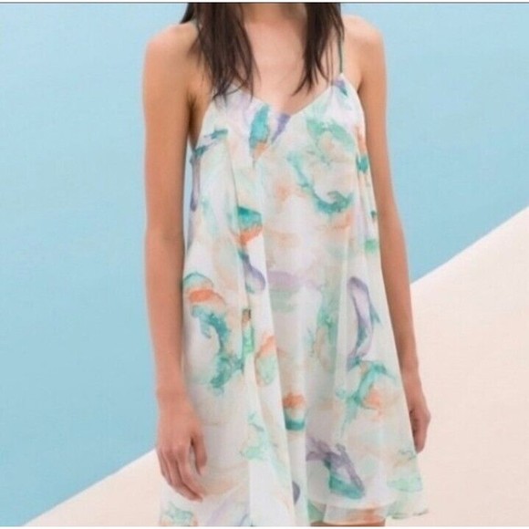 Zara Basic Women's Size Small Watercolor Koi Fish Spaghetti Strap Dress - Picture 3 of 10